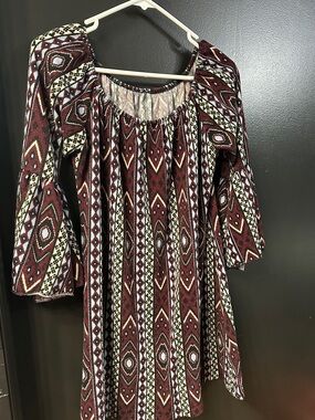 Unlisted Maroon, White & Black Aztec-Print Mini Dress